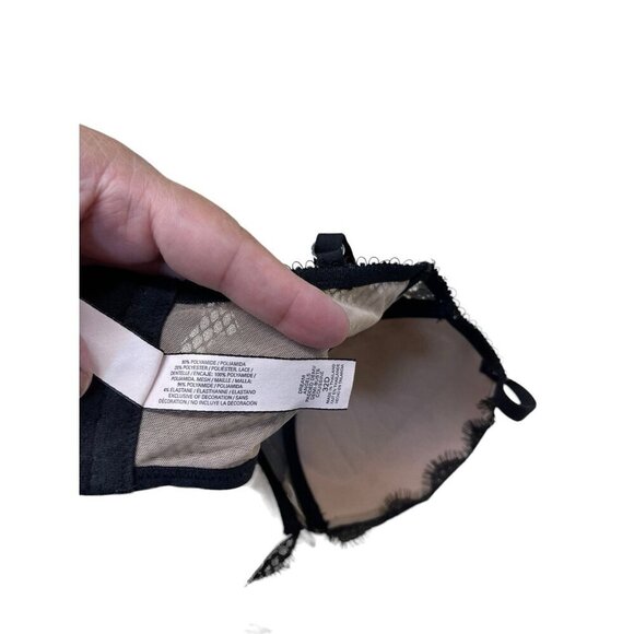 Victorias Secret Dream Angels Padded Demi Bra Long Line Black Lace Mesh 32D - Picture 3 of 7